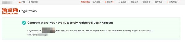 Xác nhận đăng ký thành công tài khoản Taobao trên máy tính